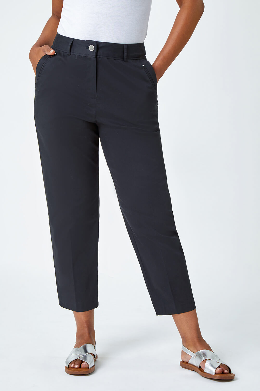 Black Petite Cotton Blend Stretch Trousers, Image 4 of 5