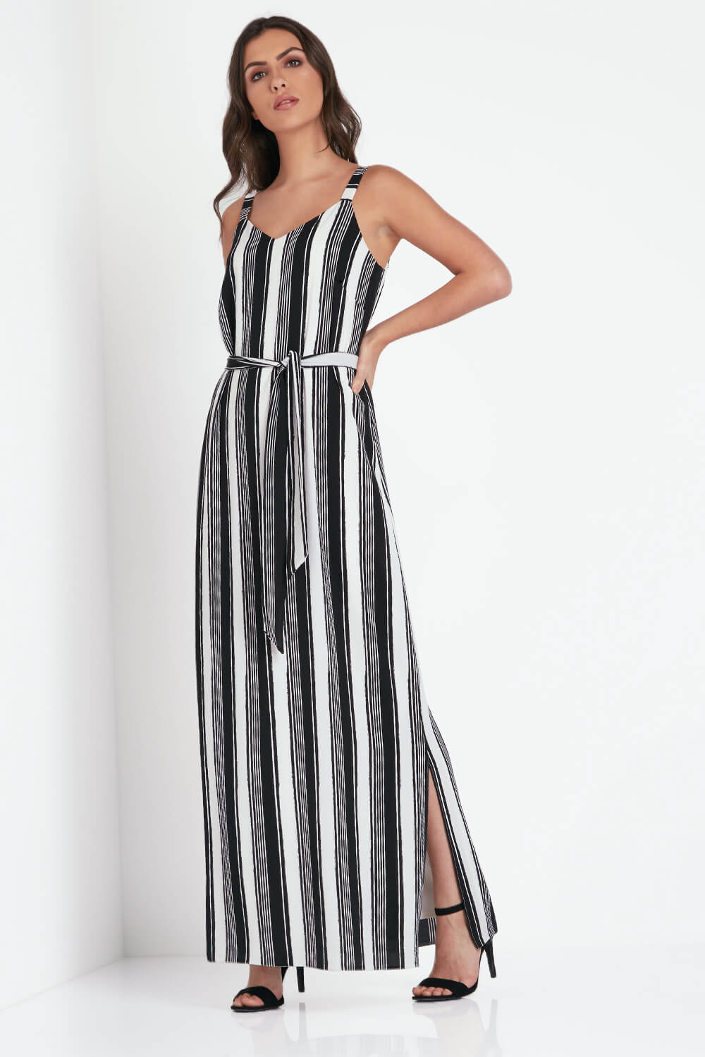 Monochrome Stripe Maxi Dress
