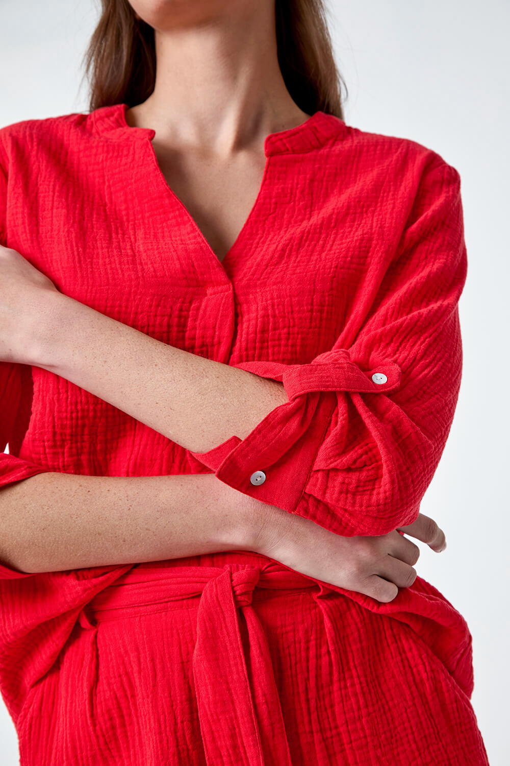 Red Pleat Detail Cotton Top, Image 5 of 5