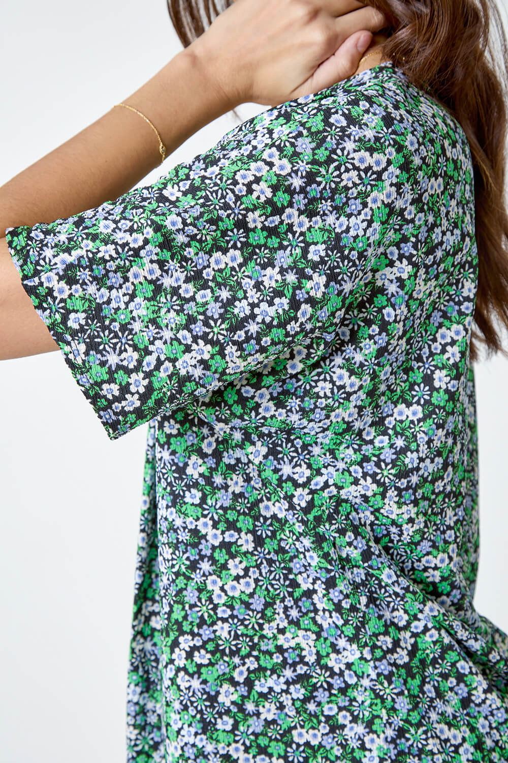 Green Textured Print Stretch Jersey Top, Image 5 of 5