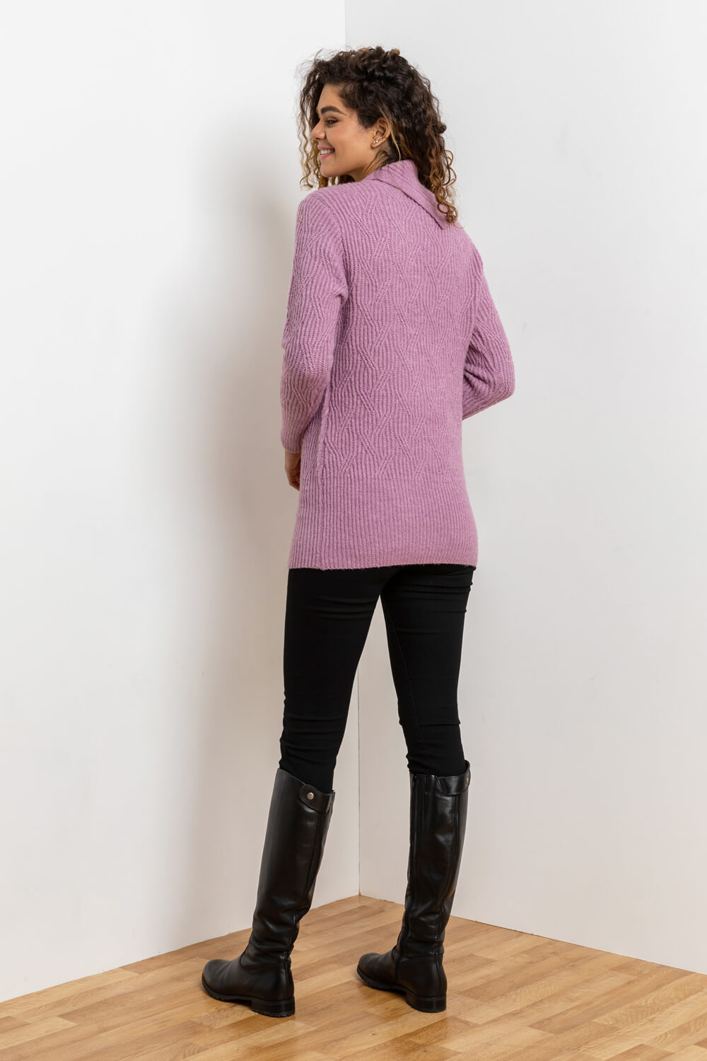 Lavender Textured Cowl Neck Tunic Jumper, Image 3 of 4