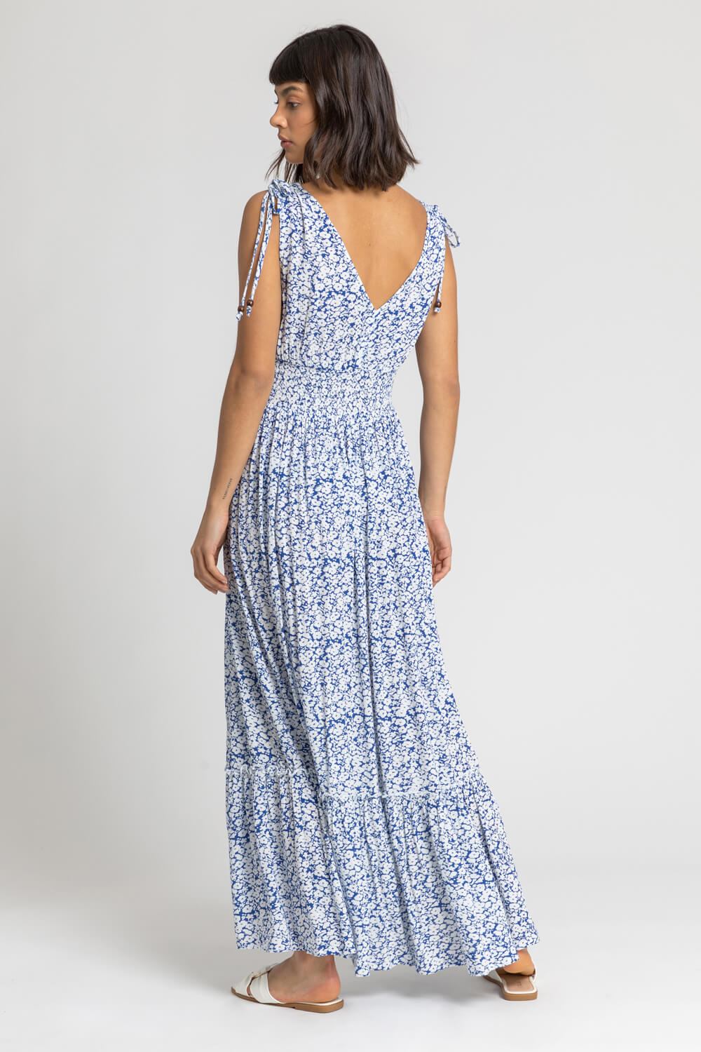 Blue Ditsy Floral Shirred Waist Maxi Dress, Image 2 of 5