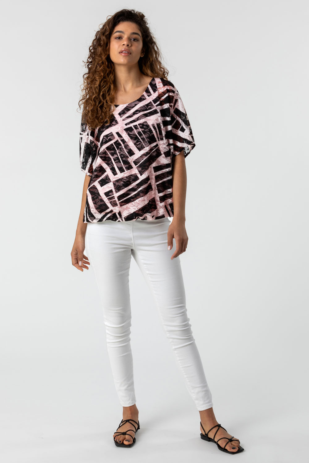 PINK Abstract Print Stretch Jersey Top, Image 3 of 4