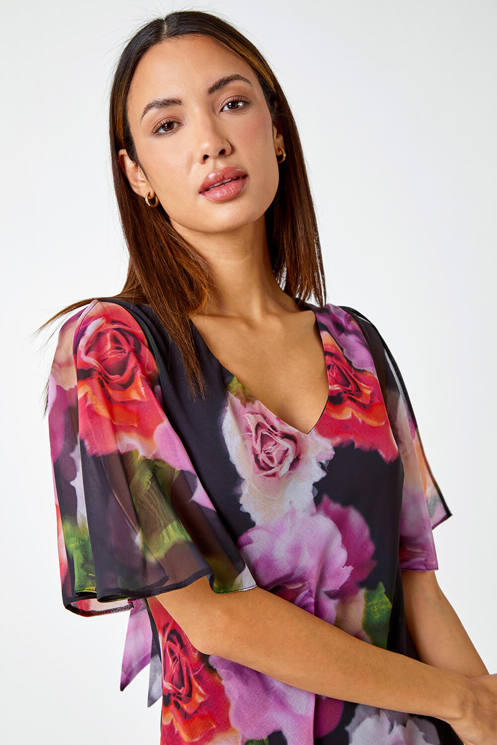 Black Floral Print Tie Back Maxi Dress, Image 4 of 5
