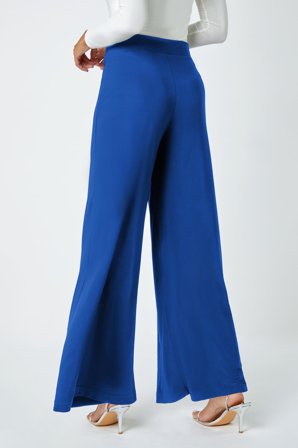 Blue Wide Leg Stretch Trousers, Image 3 of 5