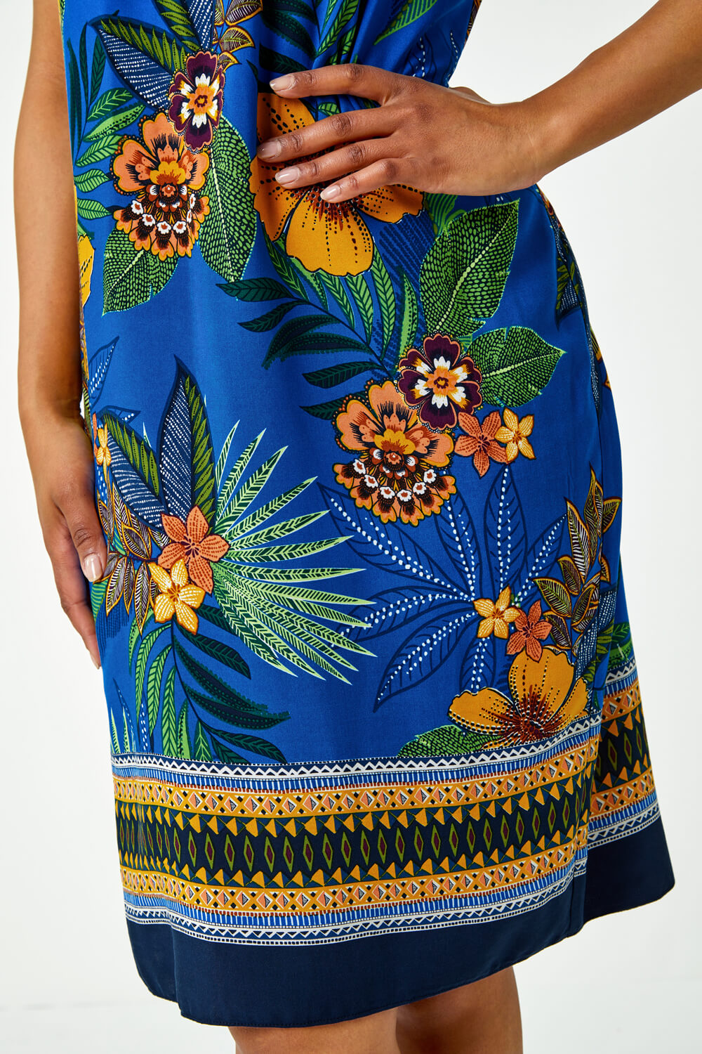 Blue Petite Floral Border Print Shift Dress, Image 5 of 6