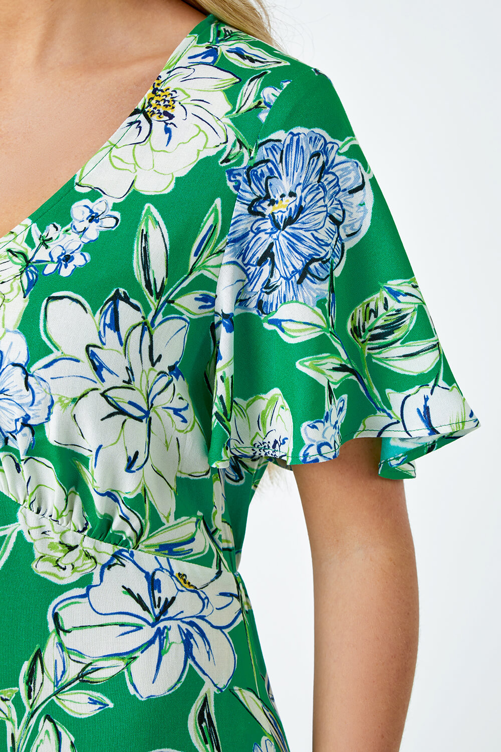 Green Petite Floral Print Midi Dress, Image 5 of 5