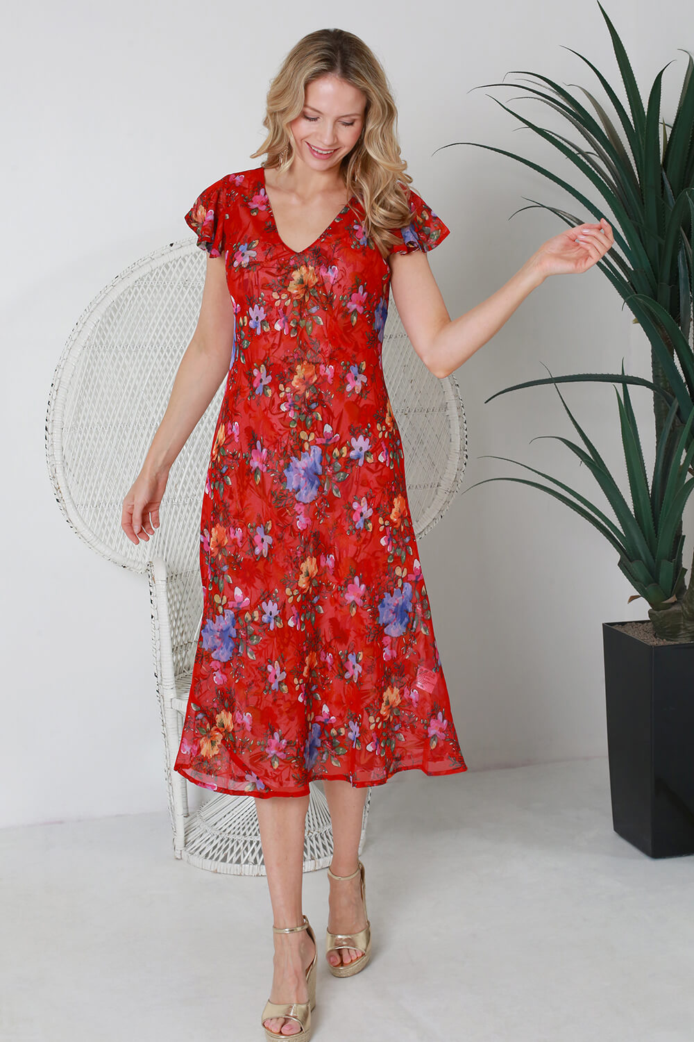 Red Julianna Printed Reversible Dress, Image 4 of 5