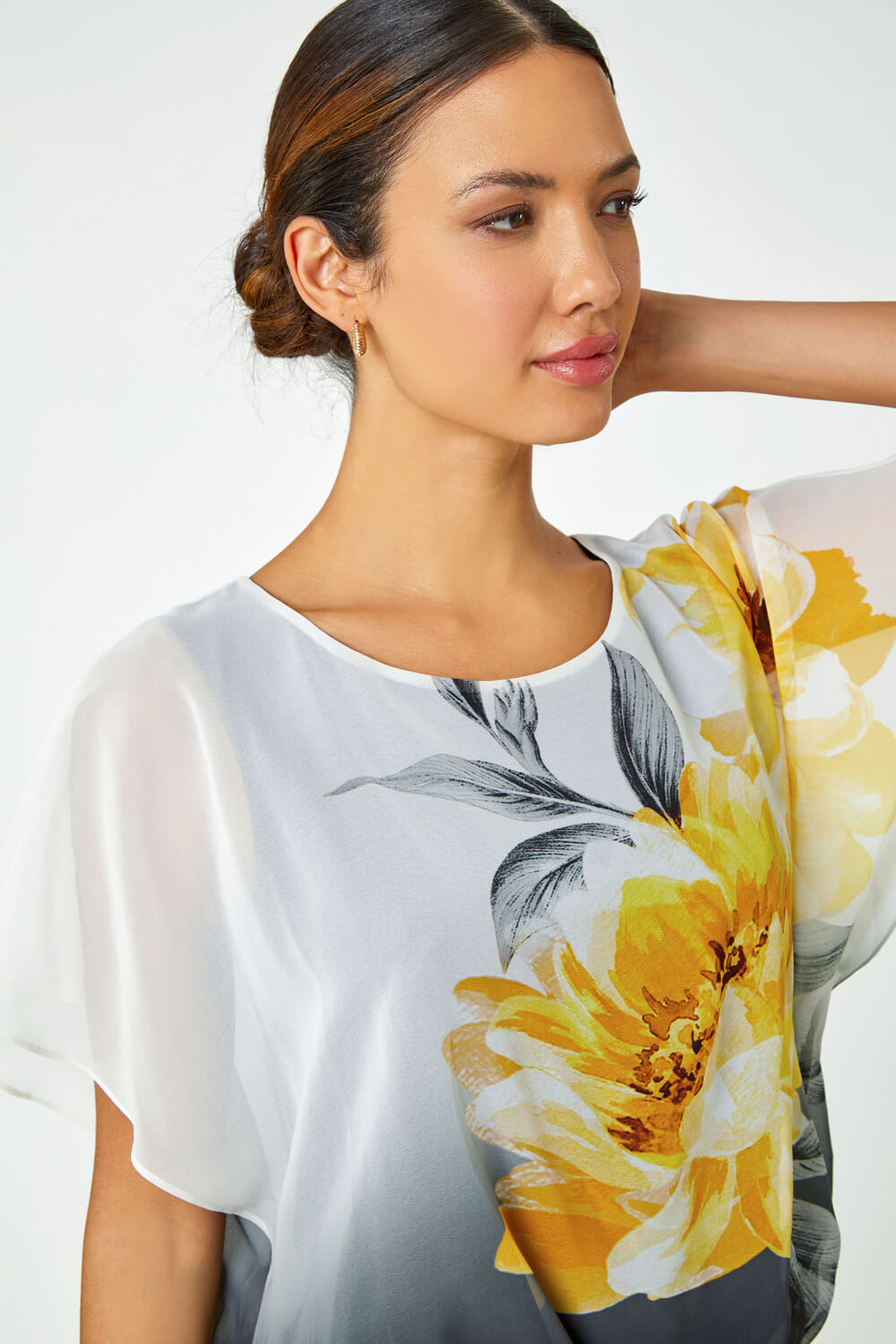 Floral Overlay Blouson Jersey Top