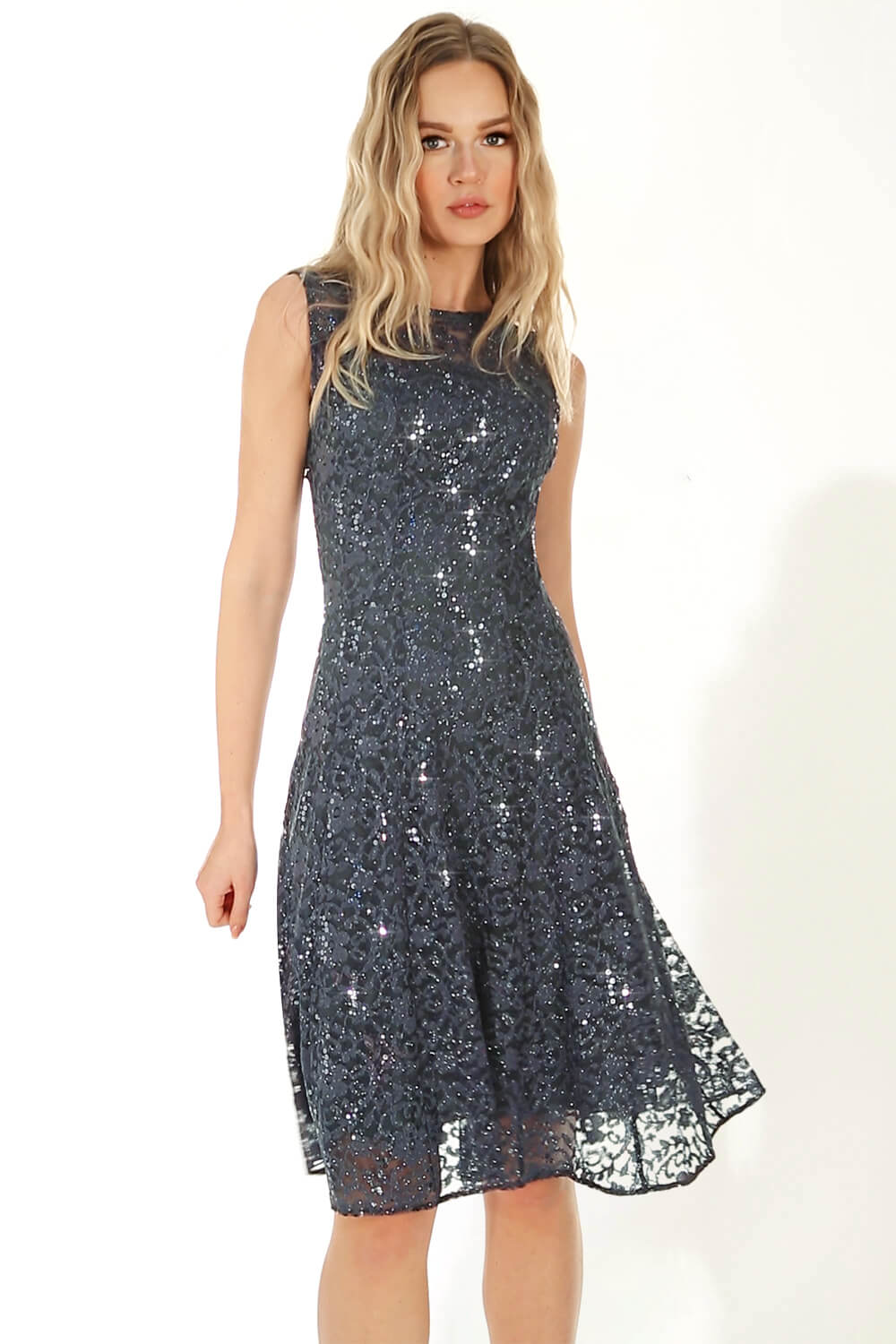 Glitter and Sequin Lace Fit and Flare Dress