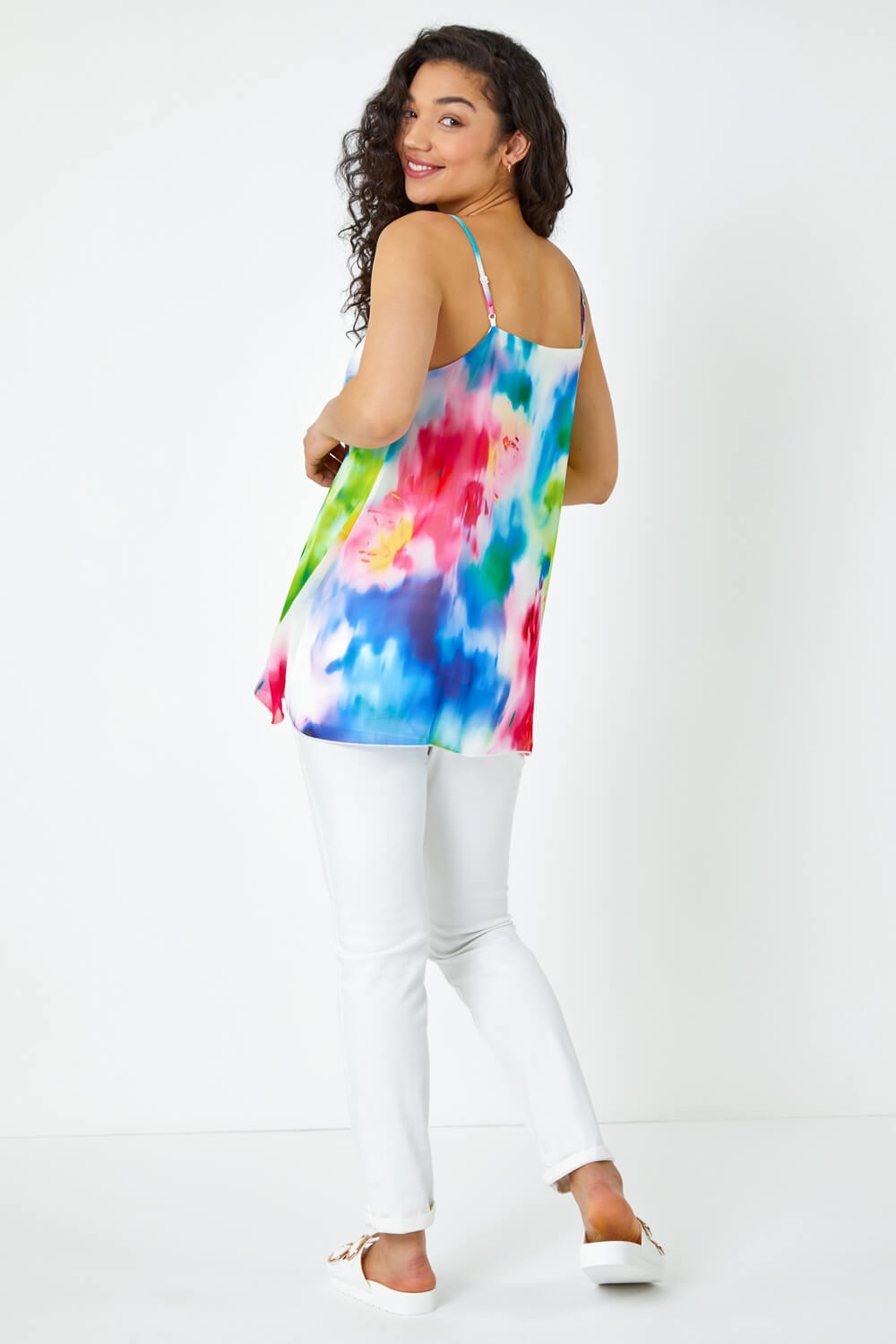 Blue Abstract Print Double Layer Cami Top, Image 3 of 5