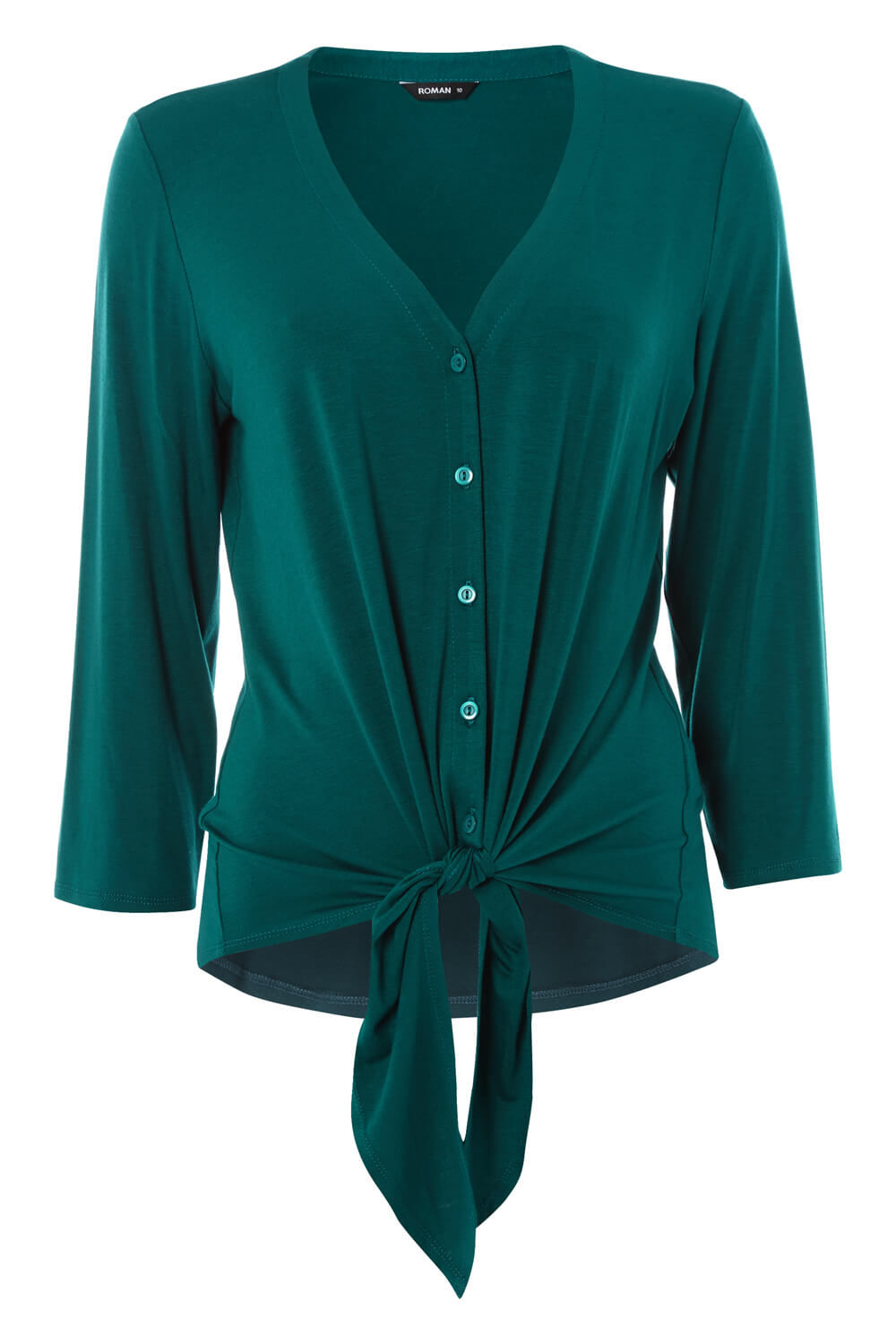 Tie Front Shirt in Green - Roman Originals UK