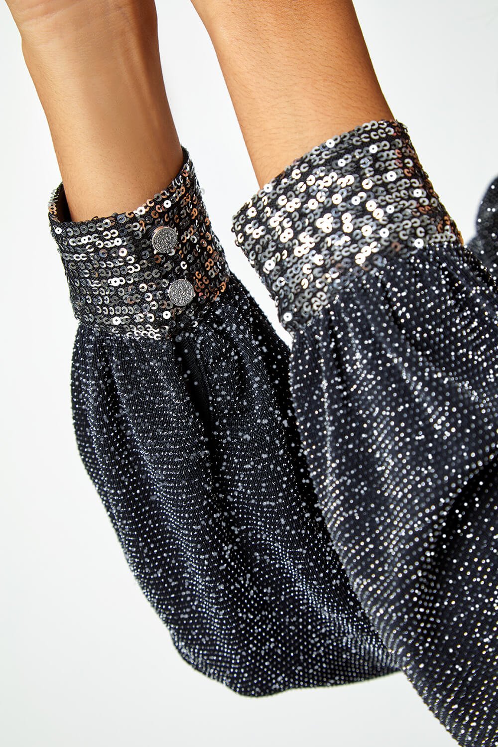 Silver Sequin Trim Shimmer Stretch Top, Image 5 of 5