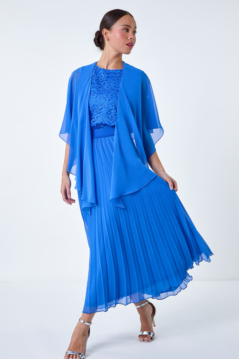 Blue Petite Pleated Premium Maxi Skirt, Image 5 of 5