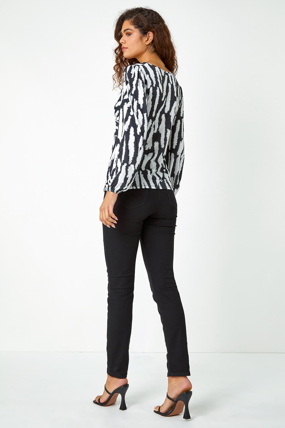 Ivory  Abstract Print Twist Front Stretch Top, Image 3 of 5
