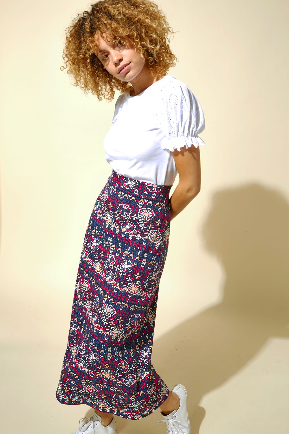Purple Floral Printed Longline Skirt, Image 3 of 4
