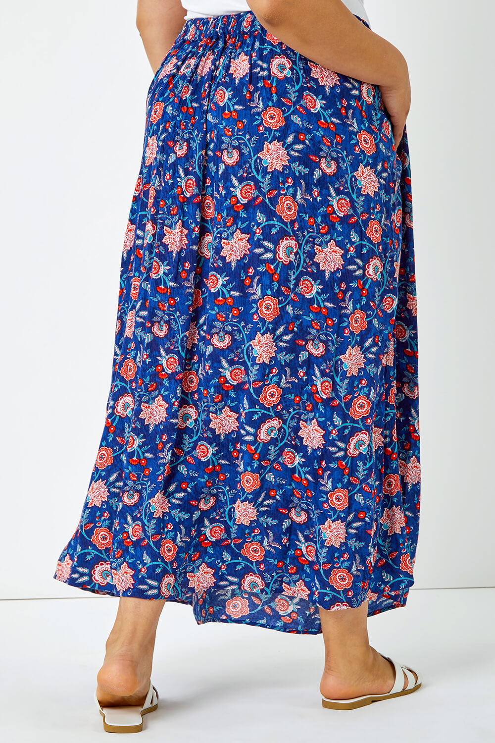 Blue Curve Floral Print Maxi Skirt, Image 3 of 5