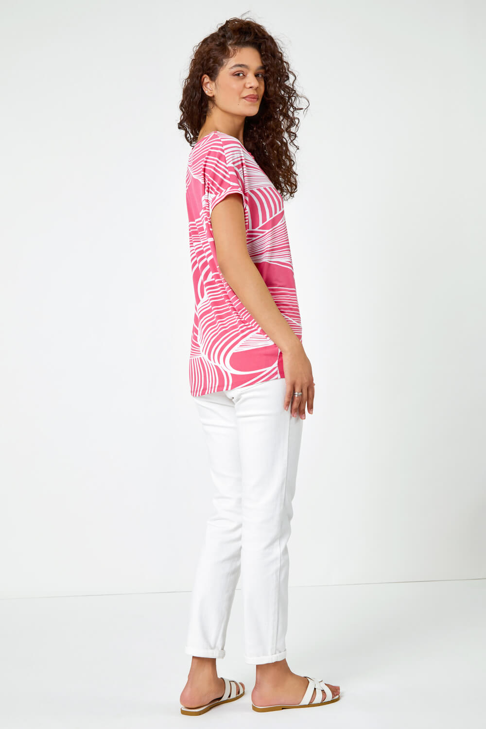 PINK Linear Textured Print Blouson Top, Image 3 of 5