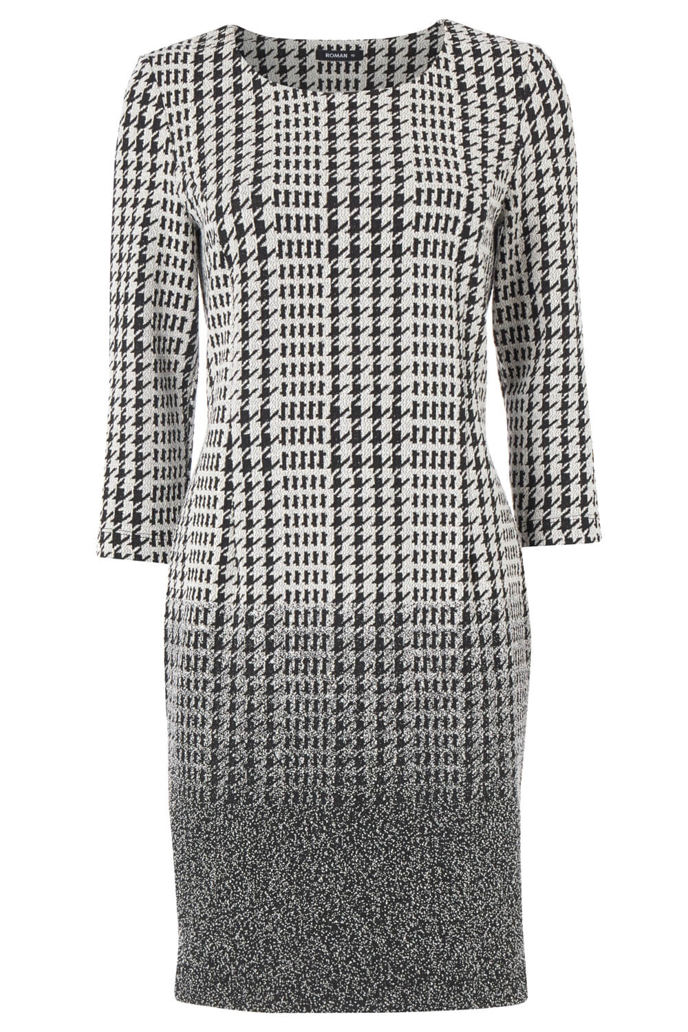 Black Dogtooth Check Ombre Textured Shift Dress, Image 5 of 5