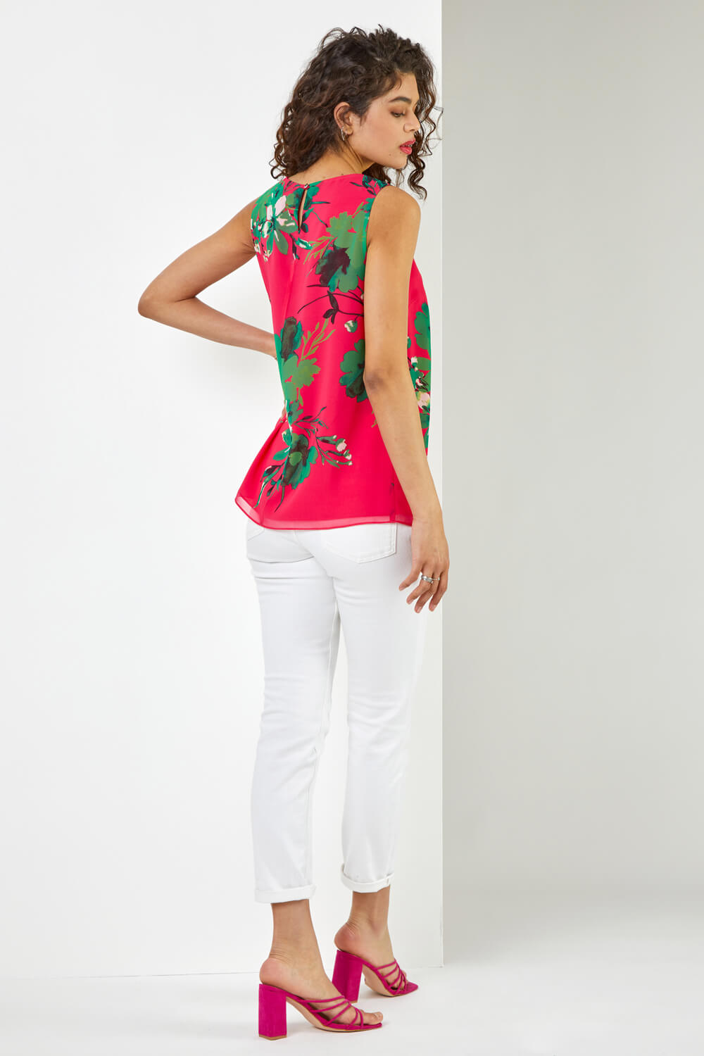 PINK Tropical Print Chiffon Vest Top, Image 2 of 4