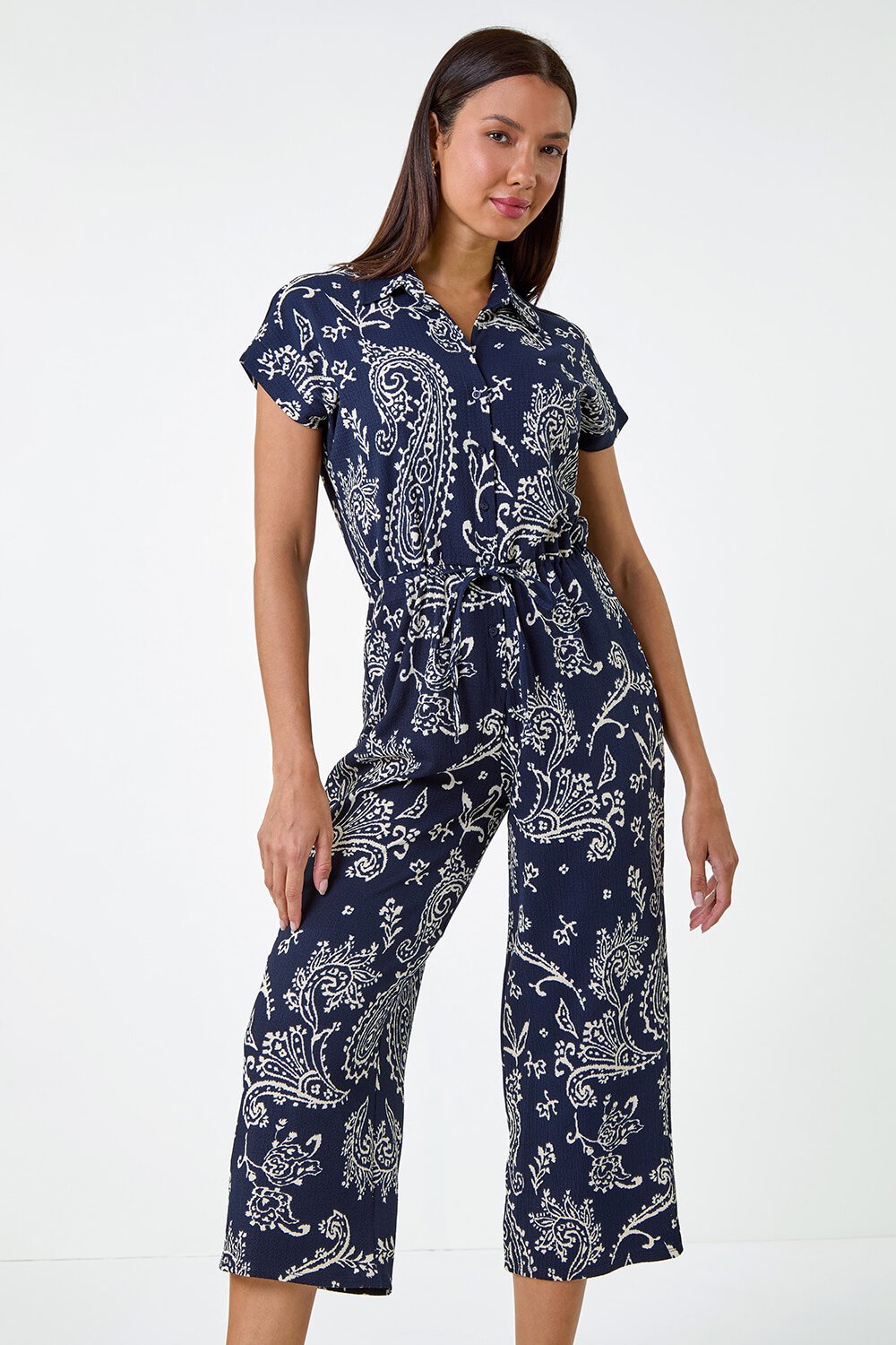 Paisley Textured Stretch Jersey Jumpsuit