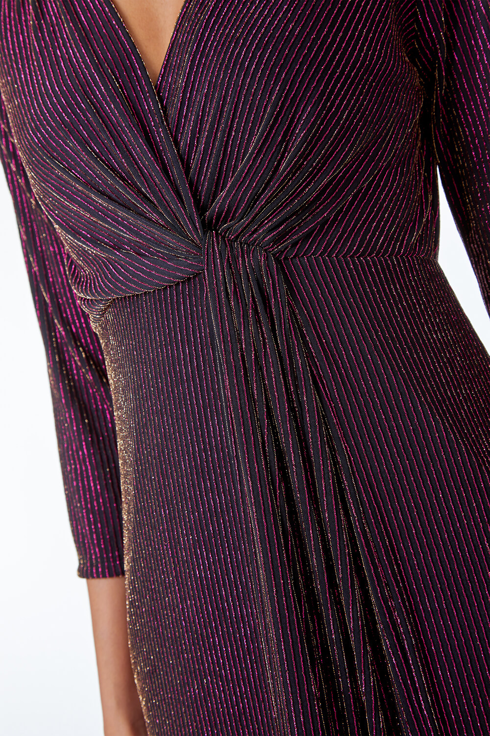 MAGENTA Shimmer Stripe Twist Front Ruched Dress, Image 5 of 5