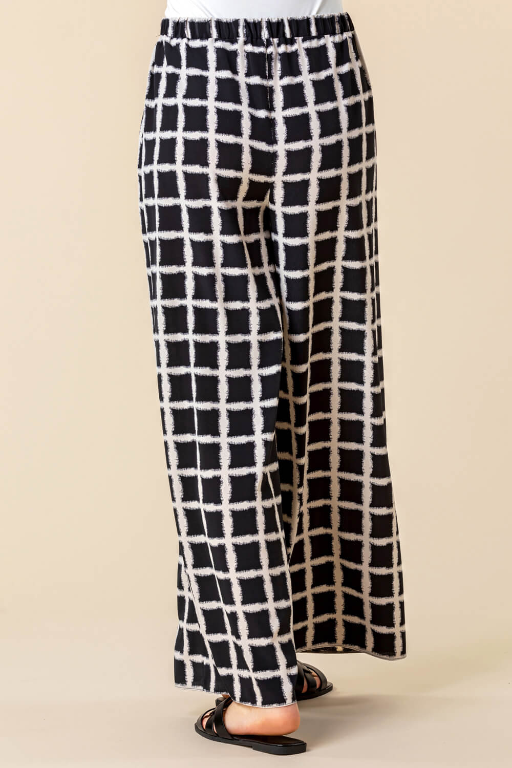 Black Check Print Wide Leg Trousers, Image 2 of 4