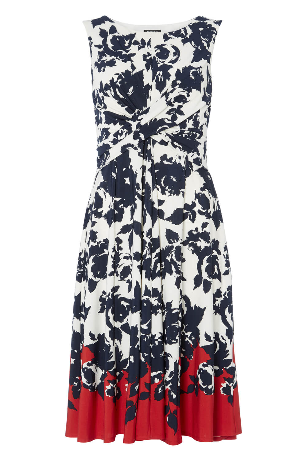 Floral Twist Waist Fit and Flare Dress in Red - Roman Originals UK