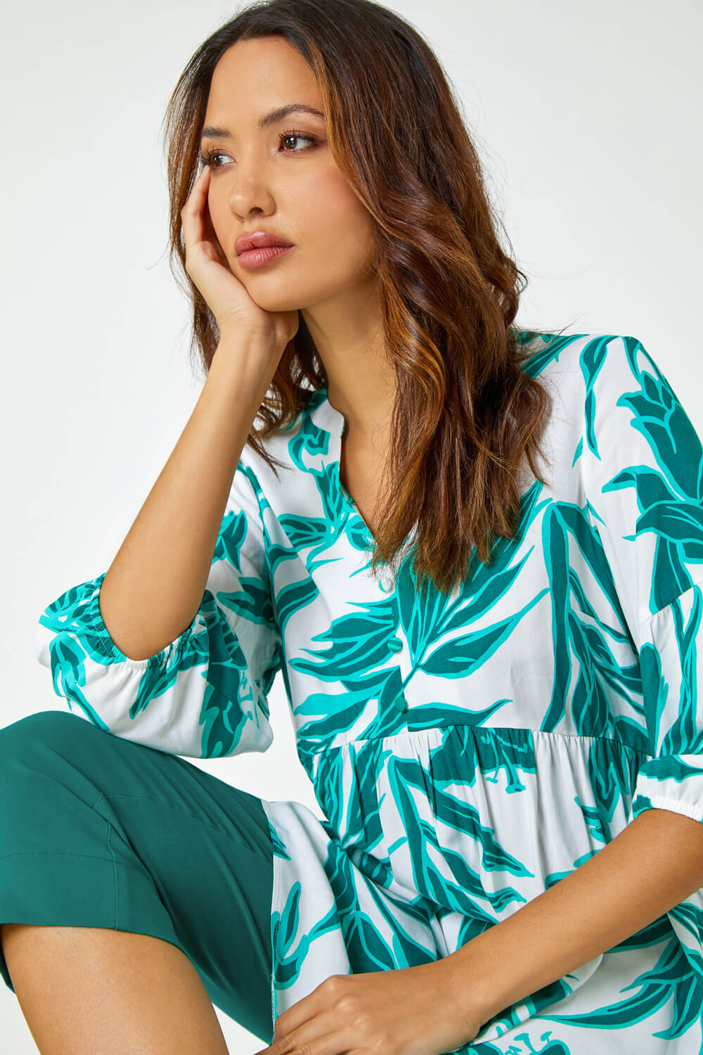 Palm Print Tunic Overshirt