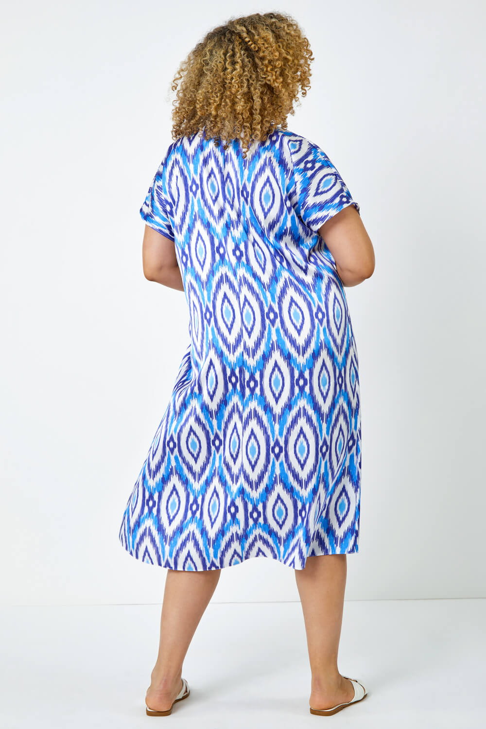 Blue Curve Aztec Print Relaxed Midi Dress, Image 3 of 5