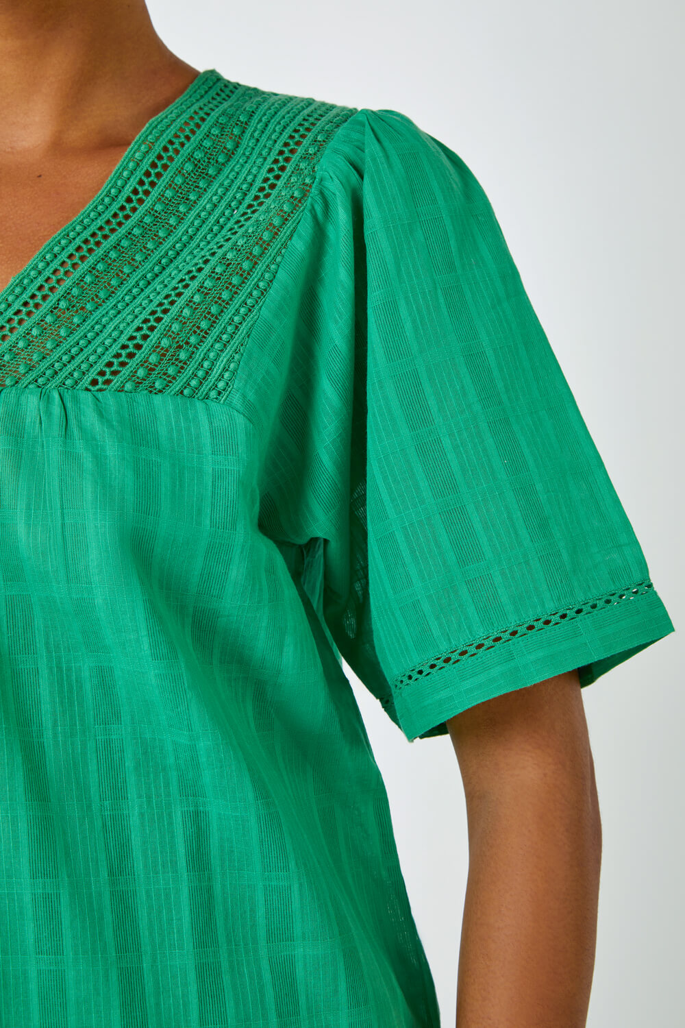 Emerald Lace Detail Cotton T-Shirt, Image 5 of 5