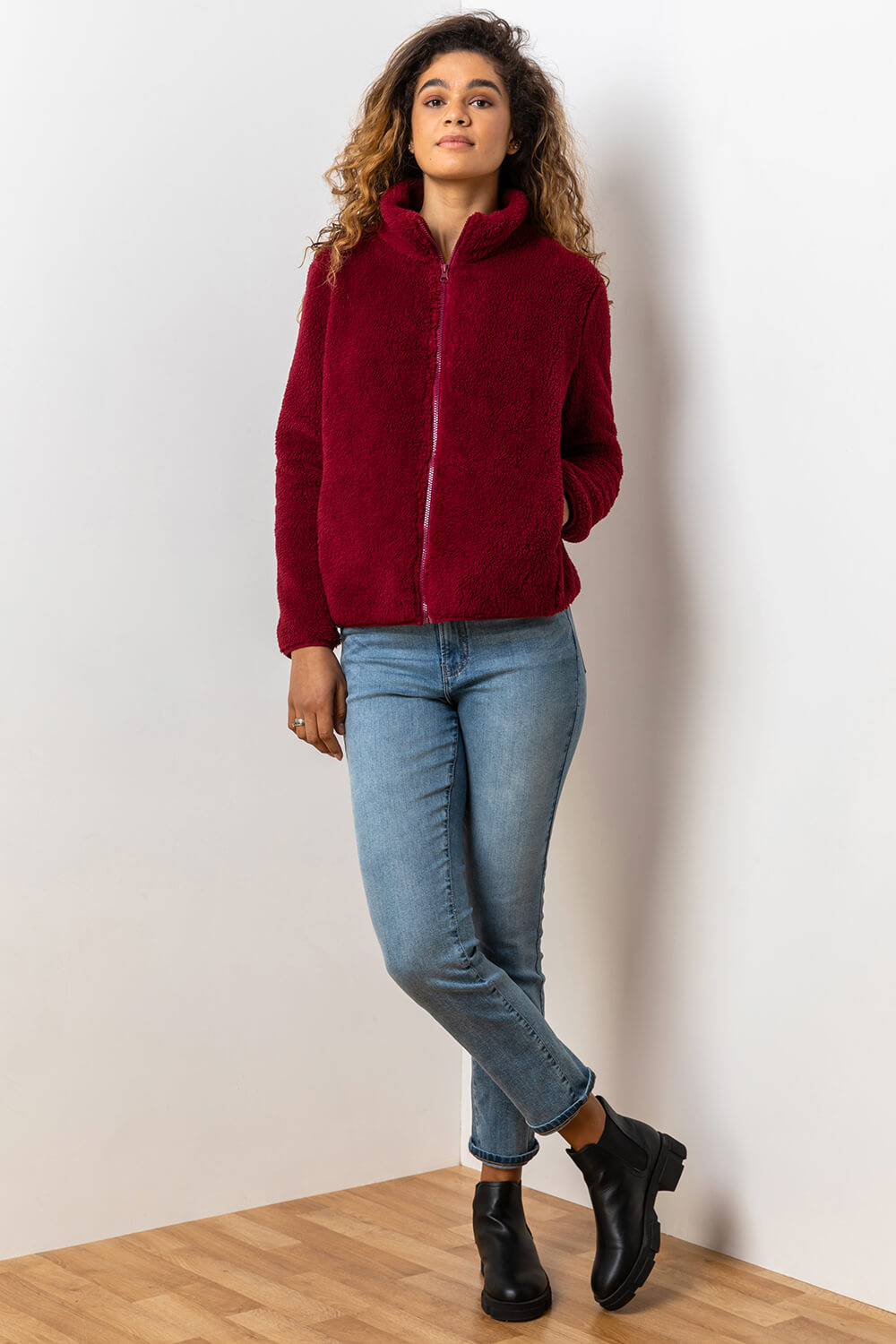 Burgundy Soft Sherpa Fleece Jacket, Image 4 of 5