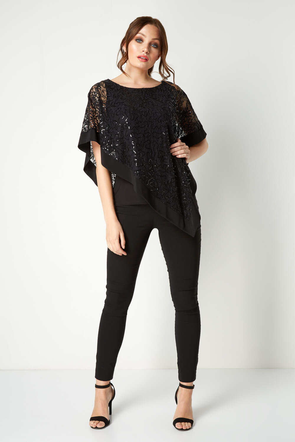 Black Sequin Lace Overlay Top, Image 2 of 4