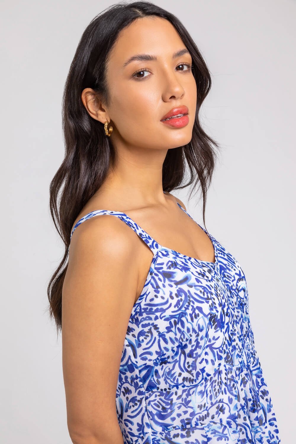 Blue Abstract Border Print Fit & Flare Dress, Image 4 of 5