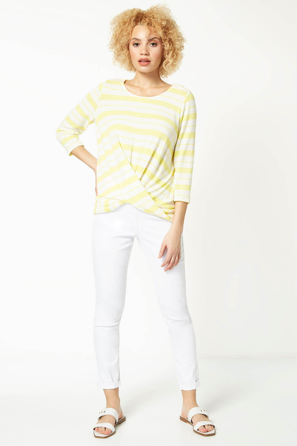 Yellow Abstract Stripe Twist Front Top, Image 2 of 5