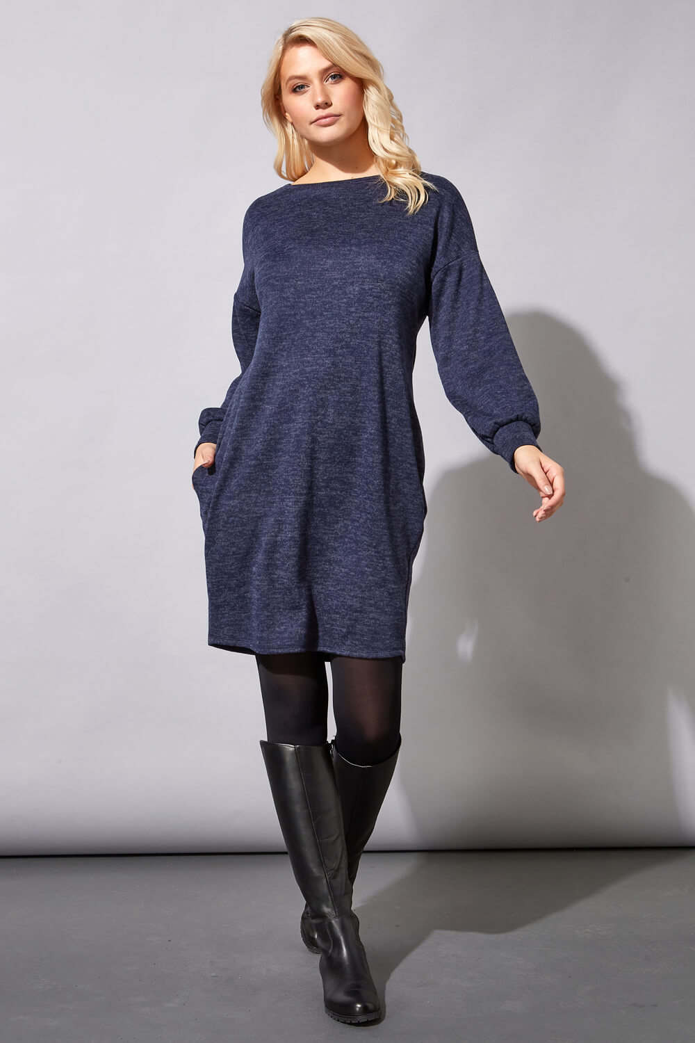Midnight Blue Cocoon Jersey Pocket Dress, Image 2 of 4