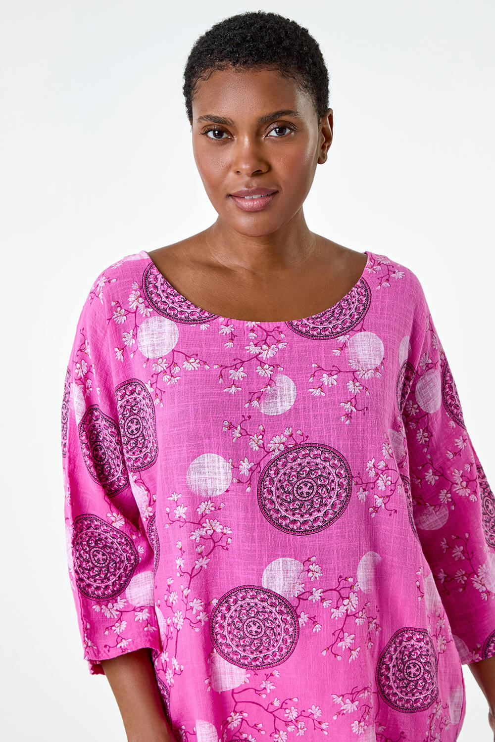 PINK Floral Embroidered Cotton Top with Necklace, Image 4 of 5