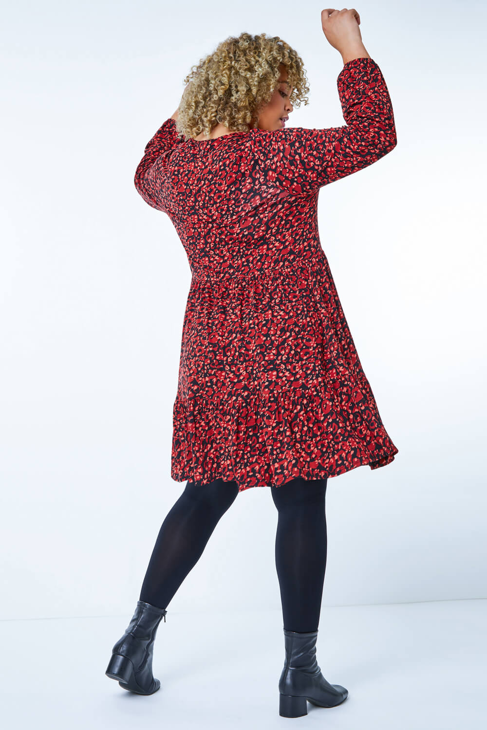 Red Curve Leopard Print Tiered Tunic Dress, Image 4 of 6
