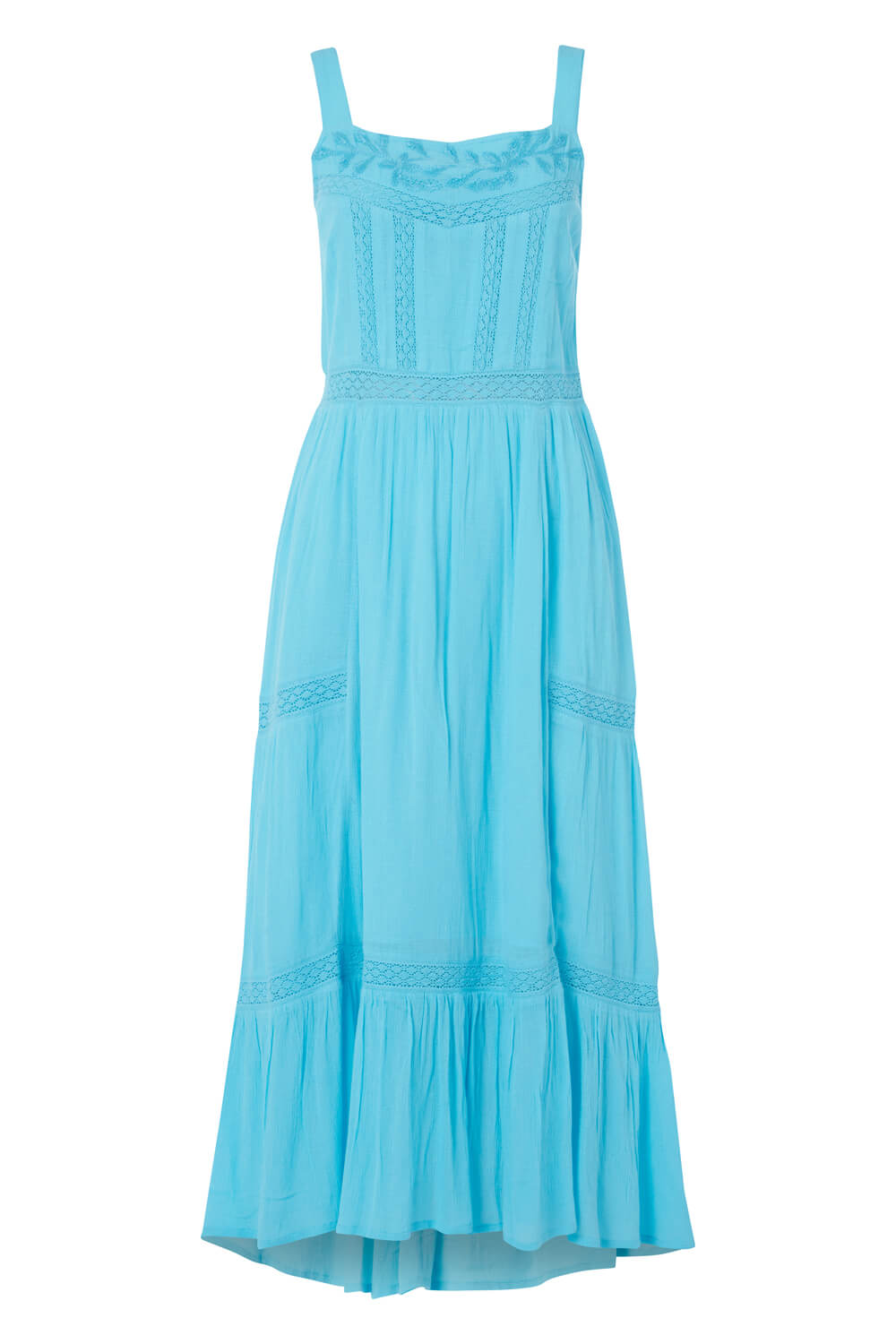 Turquoise Ladder Lace Tiered Maxi Dress, Image 4 of 4