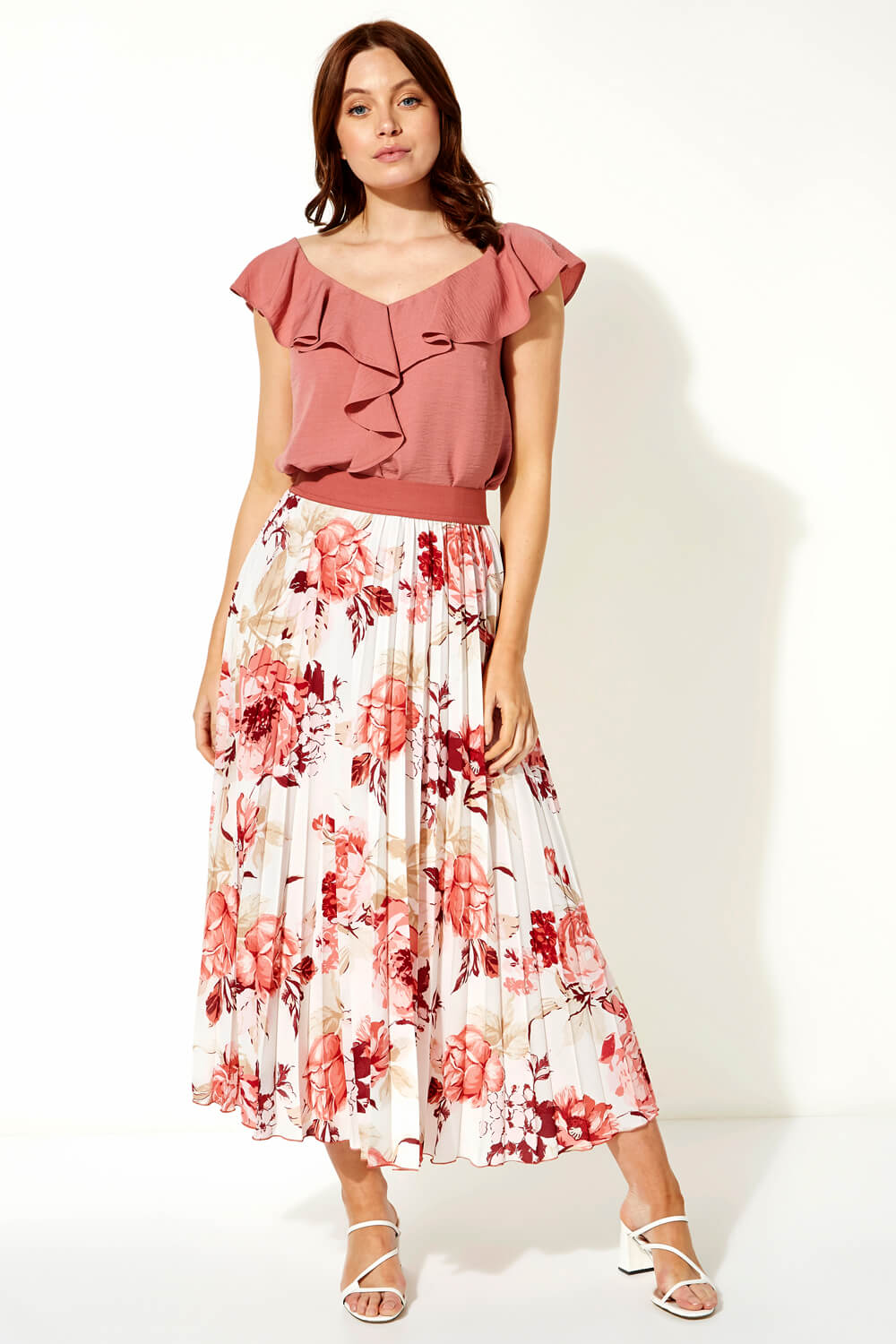 Light Pink Floral Pleated Skirt, Image 3 of 4