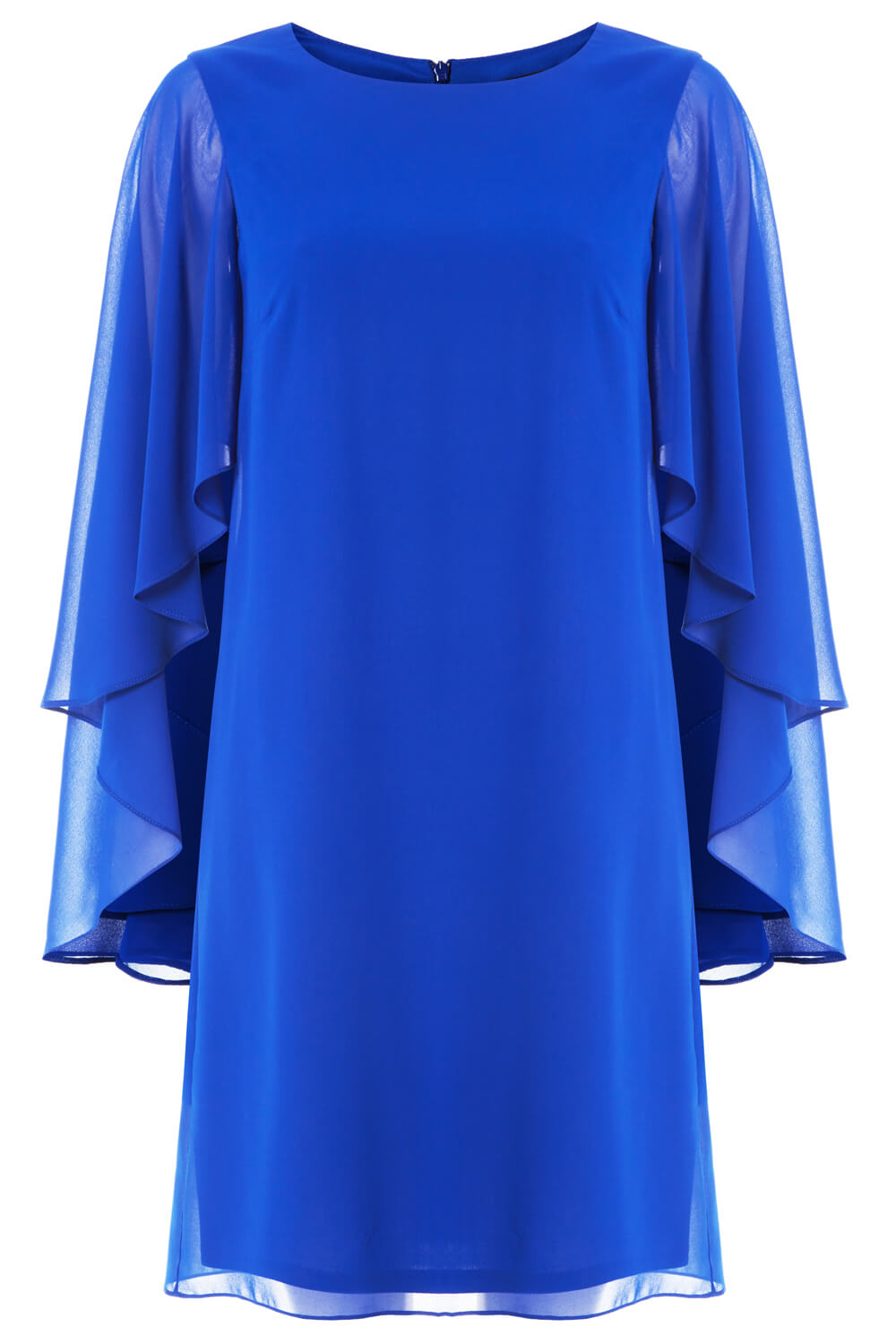 Royal Blue Chiffon Cape Sleeve Dress, Image 5 of 5