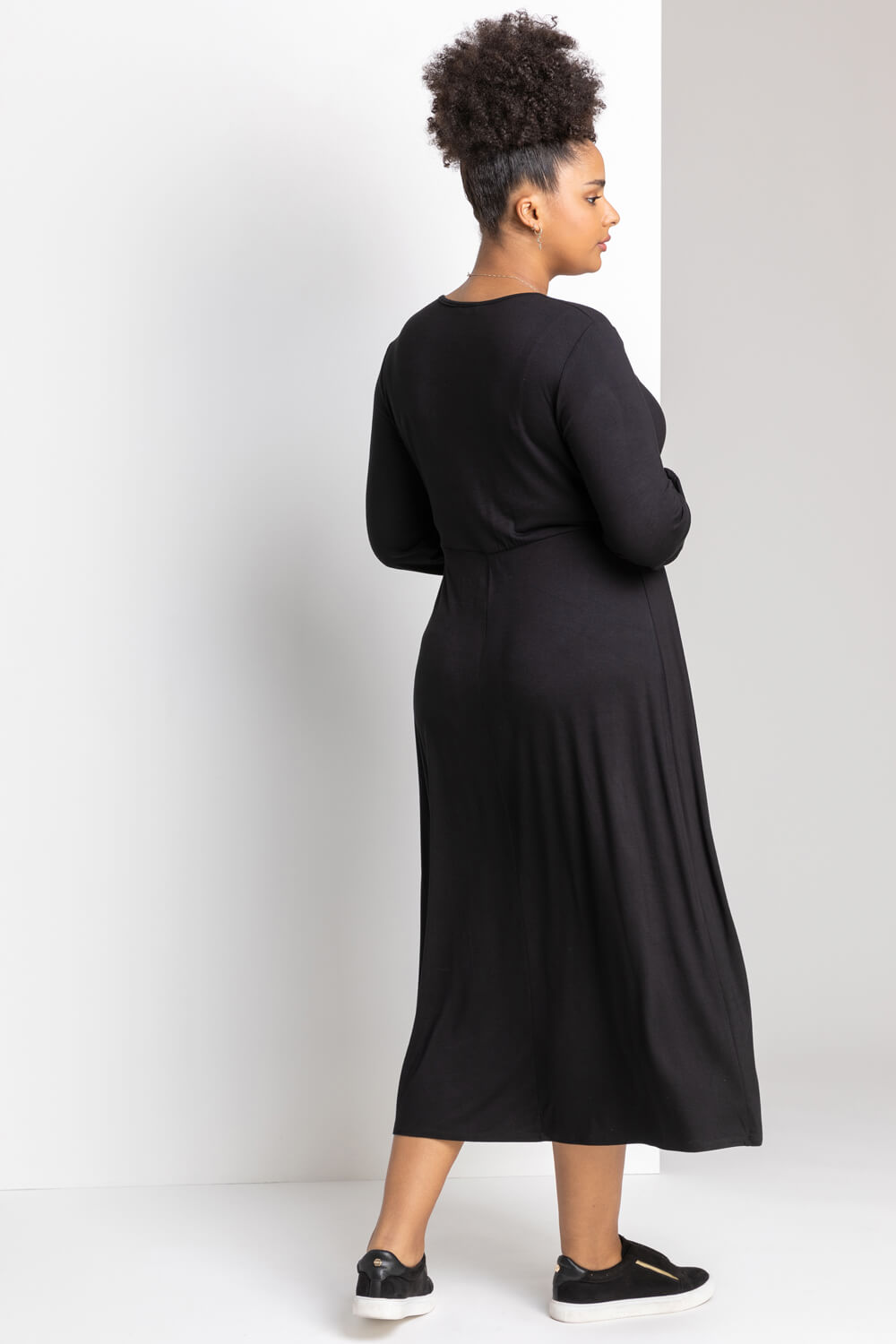 Black Curve Long Sleeve Jersey Midi Dress, Image 2 of 4