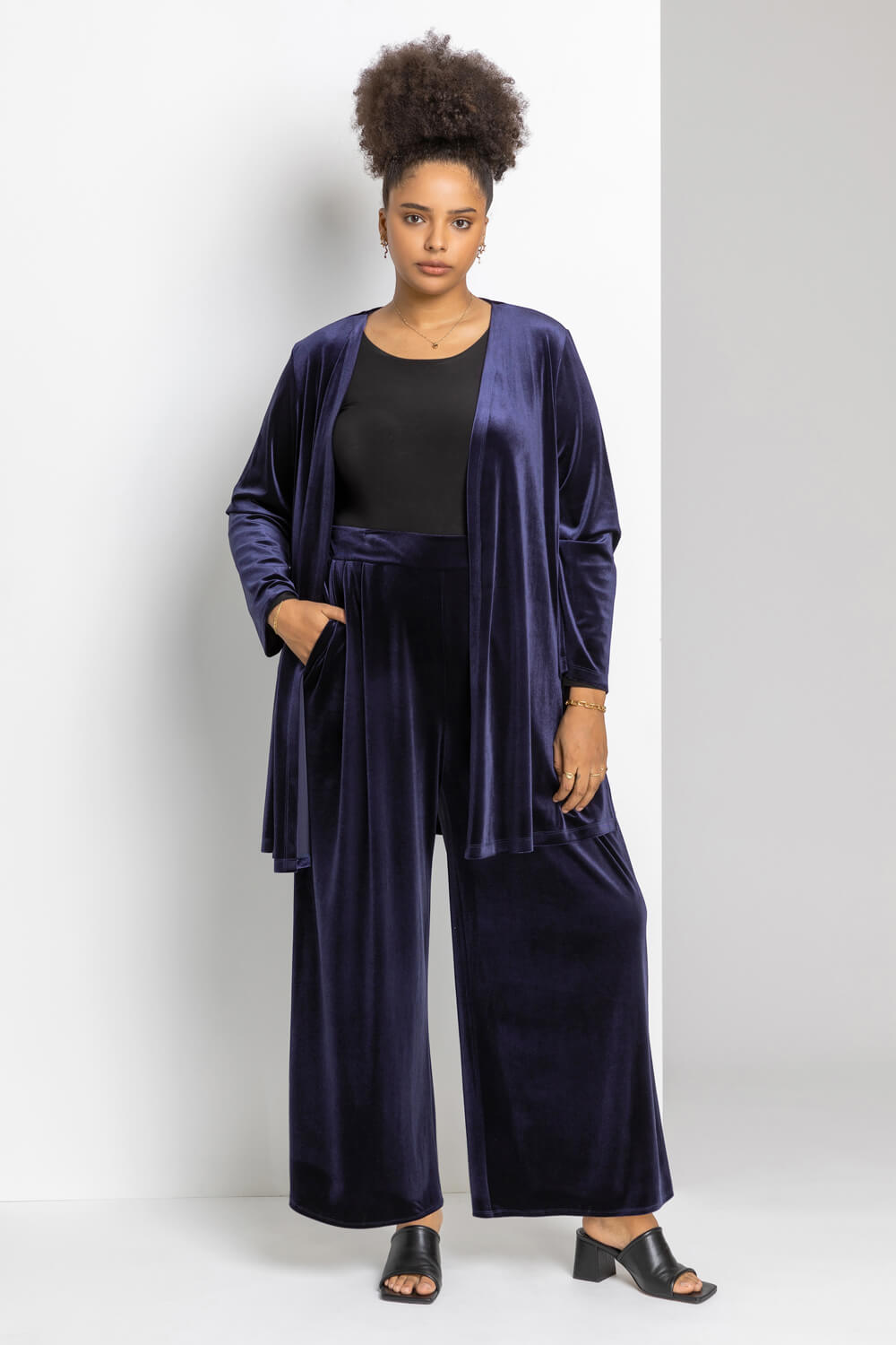 Buy Women Dark Blue Velvet Fitted Pants  Plus Size  Indya