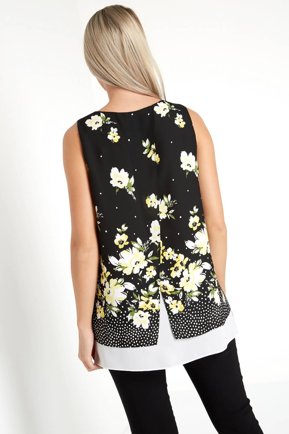 Black Floral Print Overlay Top, Image 3 of 8