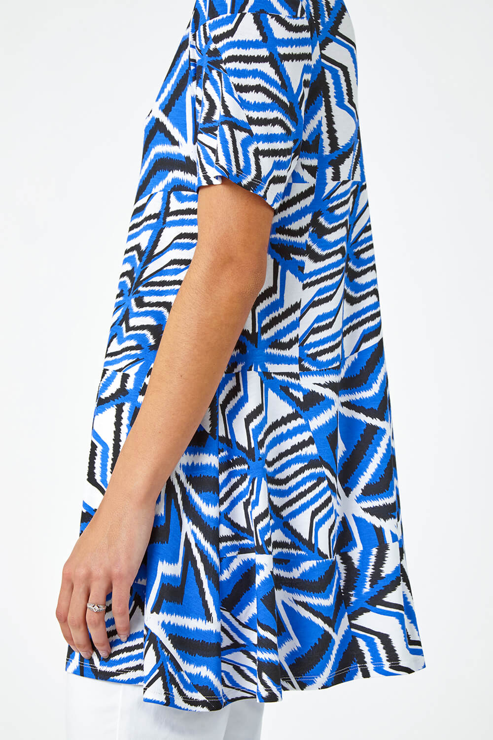 Blue Abstract Print Jersey Tunic Top, Image 5 of 5