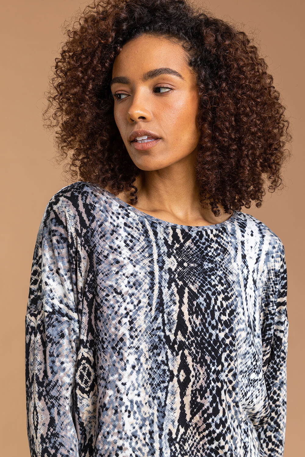 Steel Blue Abstract Animal Print Tunic Top, Image 4 of 4