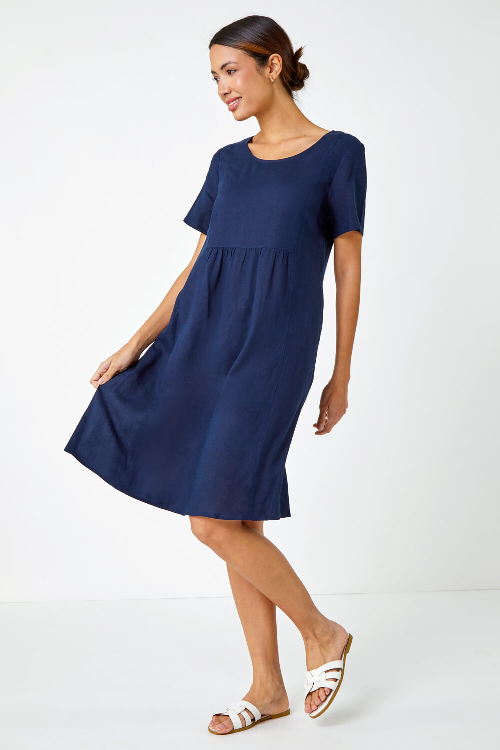 Navy  Relaxed Cotton Blend Pocket Dress, Image 1 of 5