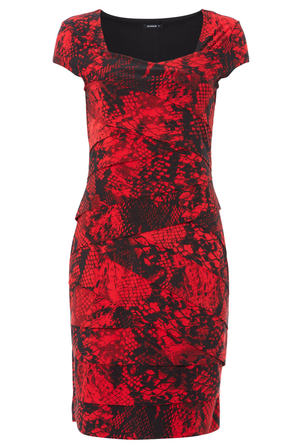 Red Snake Print Shutter Pleat Dress, Image 5 of 5