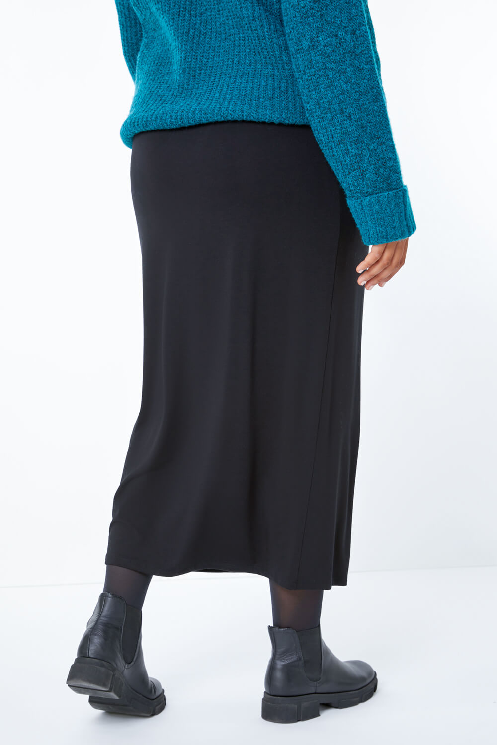 Black Curve Midi Stretch Skirt , Image 3 of 4