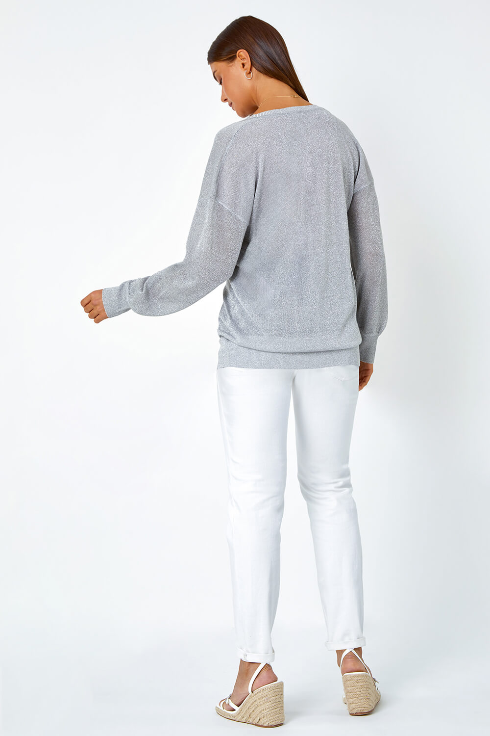 Silver Relaxed Shimmer Stretch Jumper, Image 3 of 5